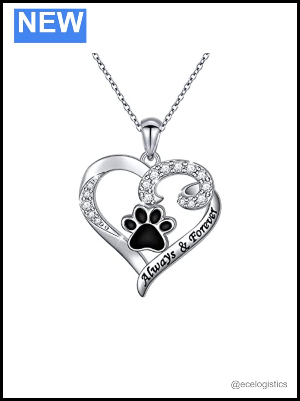 S925 Sterling Silver Pet Paw Print Pendant Necklace 18in